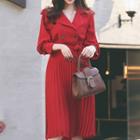 Long-sleeve Pleated Double-breasted A-line Blazer Dress