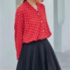 Dotted Print V-neck Buttoned Top