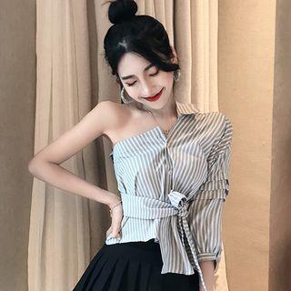 One-shoulder Striped Shirt / Plain Skort