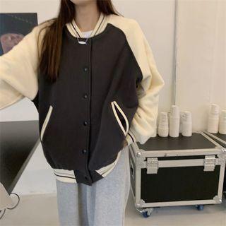 Long-sleeve Color Block Bomber Jacket Jacket - One Size