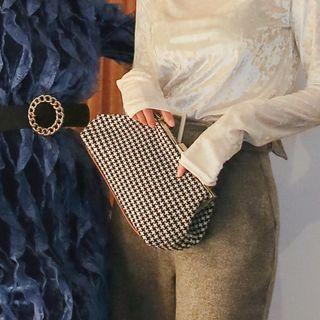 Metal-frame Houndstooth Shoulder Bag