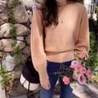 Balloon-sleeve Pastel Cable-knit Top