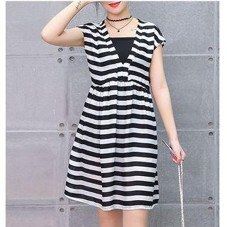 Set: Striped Cap Sleeve A-line Dress + Slipdress