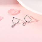 925 Sterling Silver Cat & Fish Stud Earrings 1 Pair - As Shown In Figure - One Size
