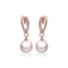 Plated Rose Gold Pearl Earrings With Austrian Element Crystal Rose Gold - One Size