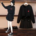 Set: Heart Knit Hoodie + Mini A-line Skirt