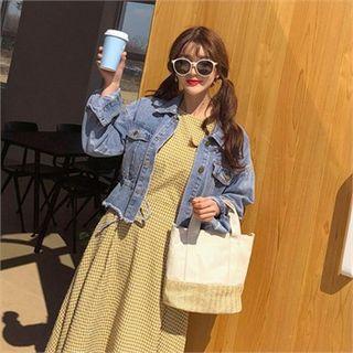 Fray-hem Denim Shirt Jacket Blue - One Size