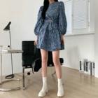 Balloon-sleeve Belted Floral Dress