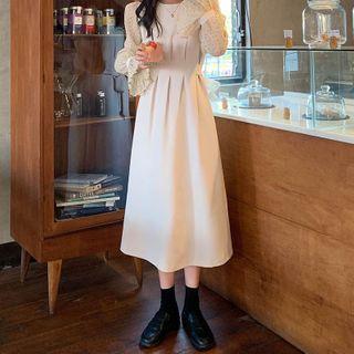 Long-sleeve Floral Lace Top / Sleeveless Midi A-line Dress