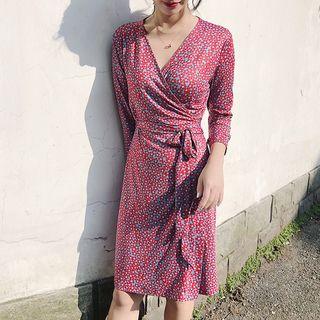 3/4-sleeve Floral Wrap Dress