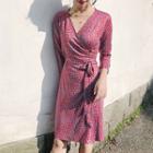 3/4-sleeve Floral Wrap Dress