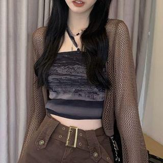 Cropped Camisole Top / Perforated Cardigan