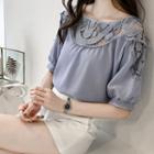 Elbow-sleeve Crochet Lace Panel Chiffon Blouse
