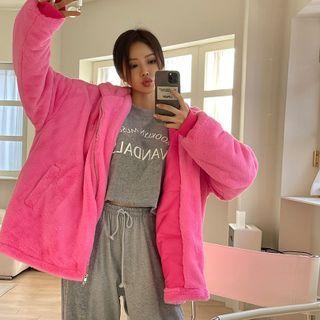 Couple Vivid Faux-fur Zip-up Hoodie