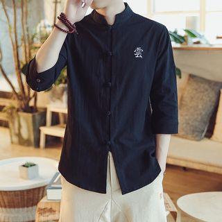 Letter Embroidered 3/4 Sleeve Cheongsam Top