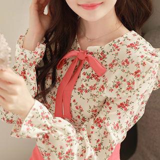 Tie-neck Sailor-collar Floral Blouse
