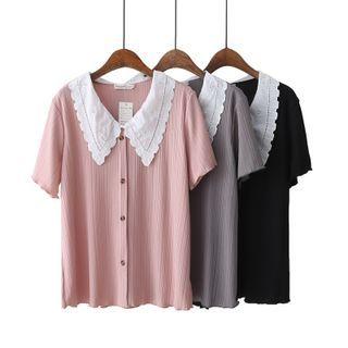 Short-sleeve Doll-collar Button-up Top