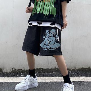 Cupid Print Straight Cut Shorts
