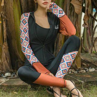 Set: Bikini Top + Bottom + Print Zip-up Jacket + Swim Pants