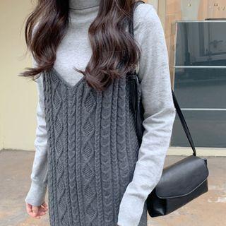 Spaghetti-strap Cable-knit Long Dress