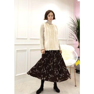 Floral Pattern Long Pleated Skirt