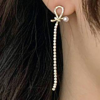 Sterling Silver Faux Pearl Rhinestone Fringed Earring 1 Pair - Silver - One Size