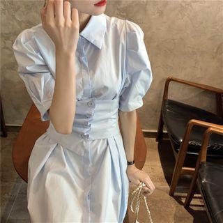 Short-sleeve Asymmetrical Midi Shirtdress