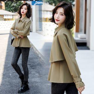 Set: Button-up Peplum Vest + Long Sleeve Plain Cropped Jacket