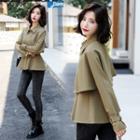 Set: Button-up Peplum Vest + Long Sleeve Plain Cropped Jacket