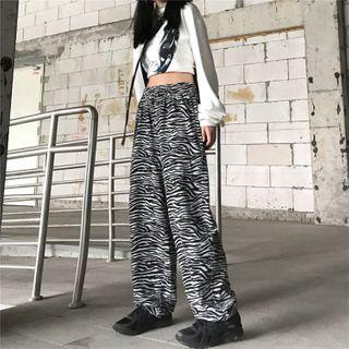 Elastic Zebra Print Drawstring Pant