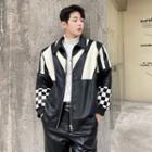 Checkerboard Faux Leather Zip Jacket