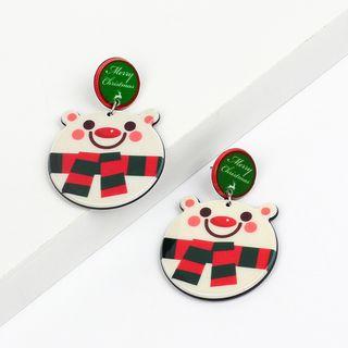 Bear Drop Earring White & Red - One Size