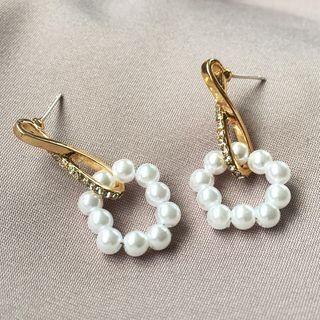 Rhinestone Faux Pearl Dangle Earring 1 Pair - S925 - Pearl - Earrings - One Size