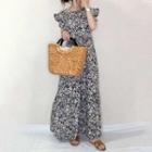 Sleeveless Floral Maxi A-line Dress Black & White - One Size
