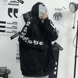 Lettering Zip Hoodie Black - One Size