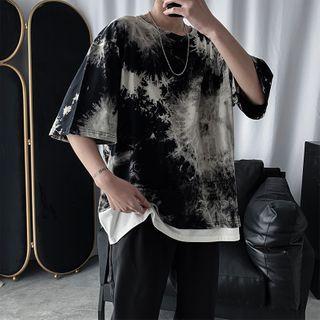 Elbow-sleeve Dye Print T-shirt