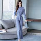 Set: Striped Shirt + High Waist Wide-leg Pants