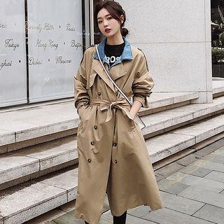 Mock Two-piece Double Breasted Trench Coat