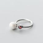 S925 Sterling Silver Faux-pearl Open Ring S925 Sliver - Ring - Adjustable