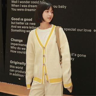 Contrast Trim Cardigan Light Yellow - One Size