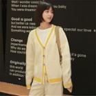 Contrast Trim Cardigan Light Yellow - One Size