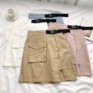 Inset-belt Asymmetric Mini Skirt In 8 Colors