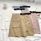 Inset-belt Asymmetric Mini Skirt In 8 Colors