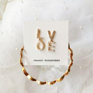 Rhinestone Faux Pearl Love Lettering Dangle Earring 1 Pair - Stud Earrings - One Size