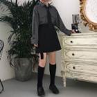 Letter Embroidered Shirt / Pocketed Blazer / High Waist A-line Skirt / Necktie