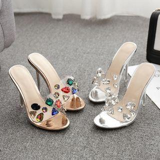 Gemstone Pvc High-heel Slide Sandals
