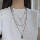 Alloy Tag & Cross Pendant Layered Necklace Set Of 3 - Silver - One Size