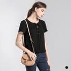Short-sleeve Tie-front Top Apricot - Xl