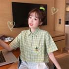 Short-sleeve Plaid Shirt Plaid - Green - One Size