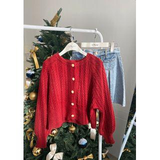 Glitter Crop Cable-knit Cardigan